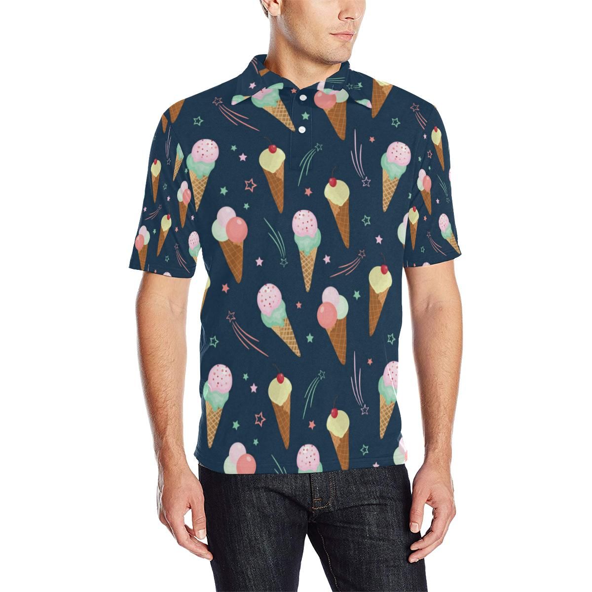 Ice Cream Pattern Print Design 04 Men Polo Shirt Ice Cream Pattern Print Design 04 Men Polo Shirt