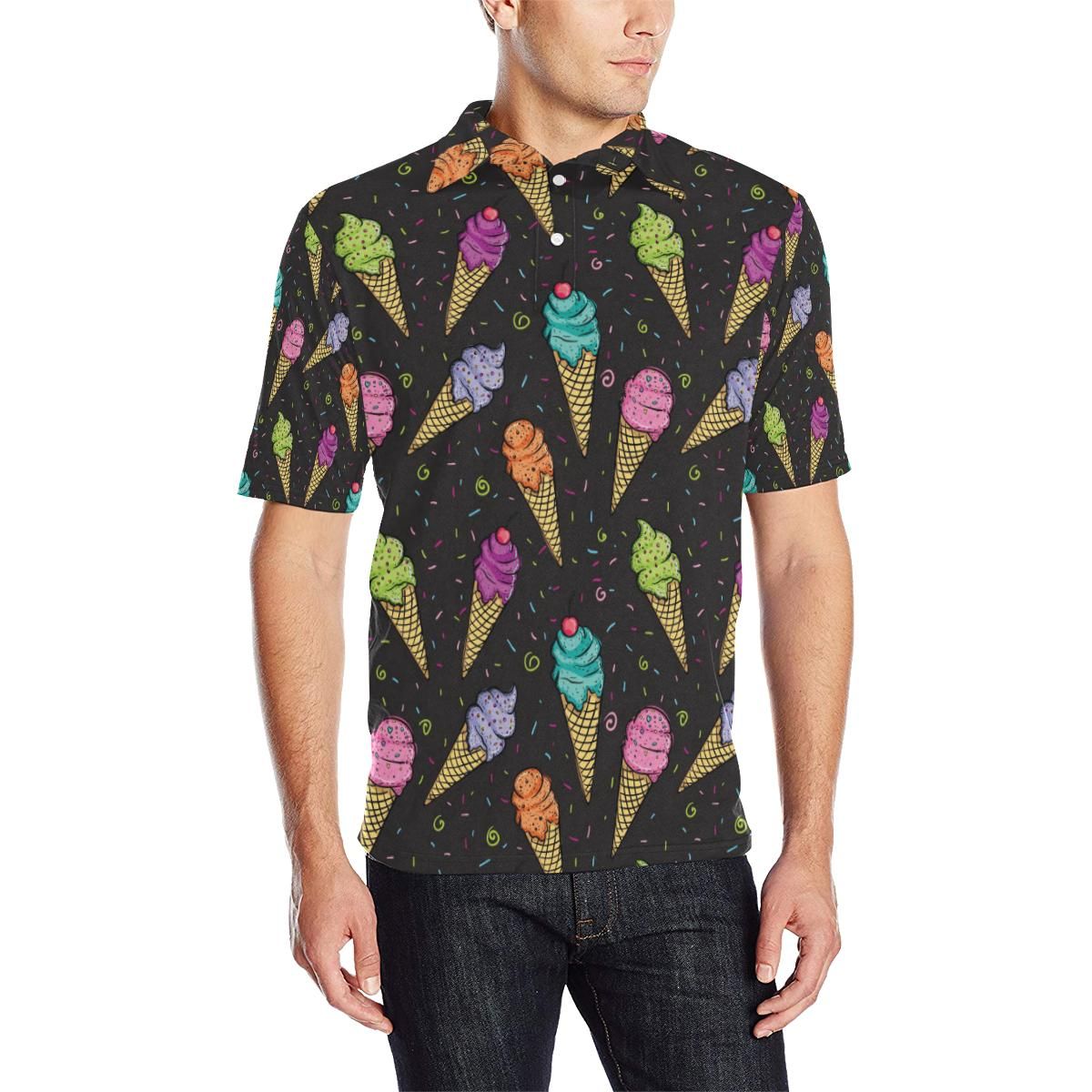 Ice Cream Pattern Print Design Ic06 Men Polo Shirt Ice Cream Pattern Print Design Ic06 Men Polo Shirt
