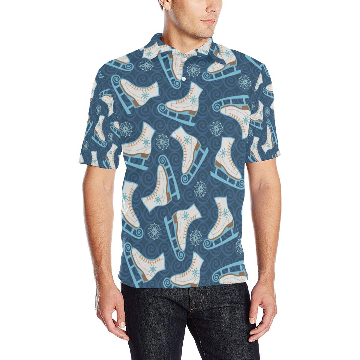 Ice Skate Pattern Print Design 01 Men Polo Shirt Ice Skate Pattern Print Design 01 Men Polo Shirt