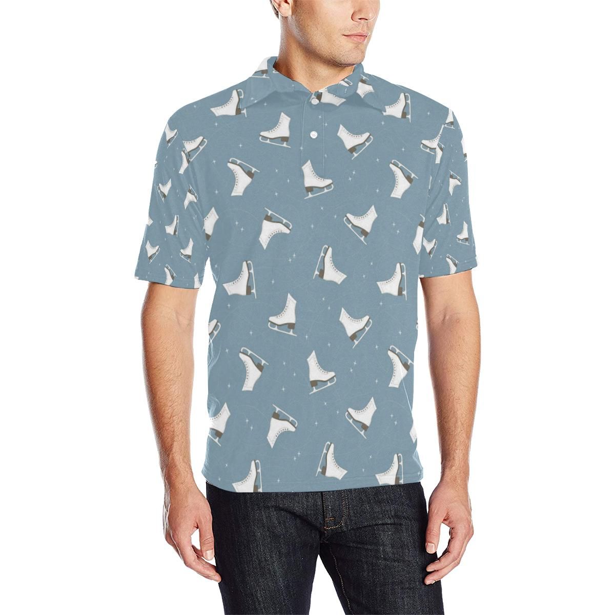 Ice Skate Pattern Print Design 02 Men Polo Shirt Ice Skate Pattern Print Design 02 Men Polo Shirt