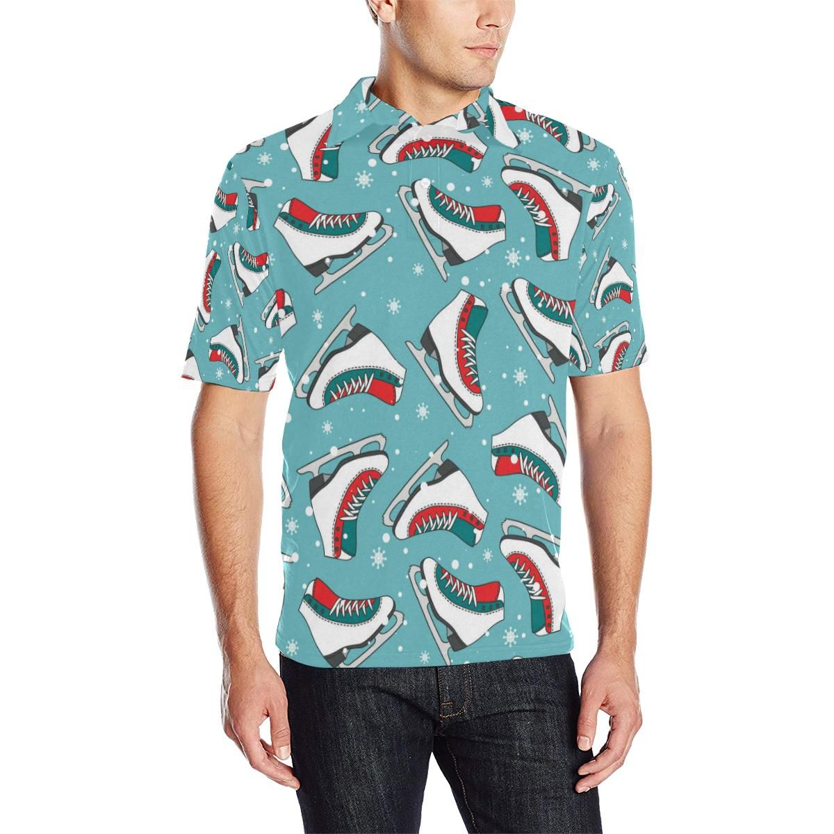 Ice Skate Pattern Print Design 03 Men Polo Shirt Ice Skate Pattern Print Design 03 Men Polo Shirt