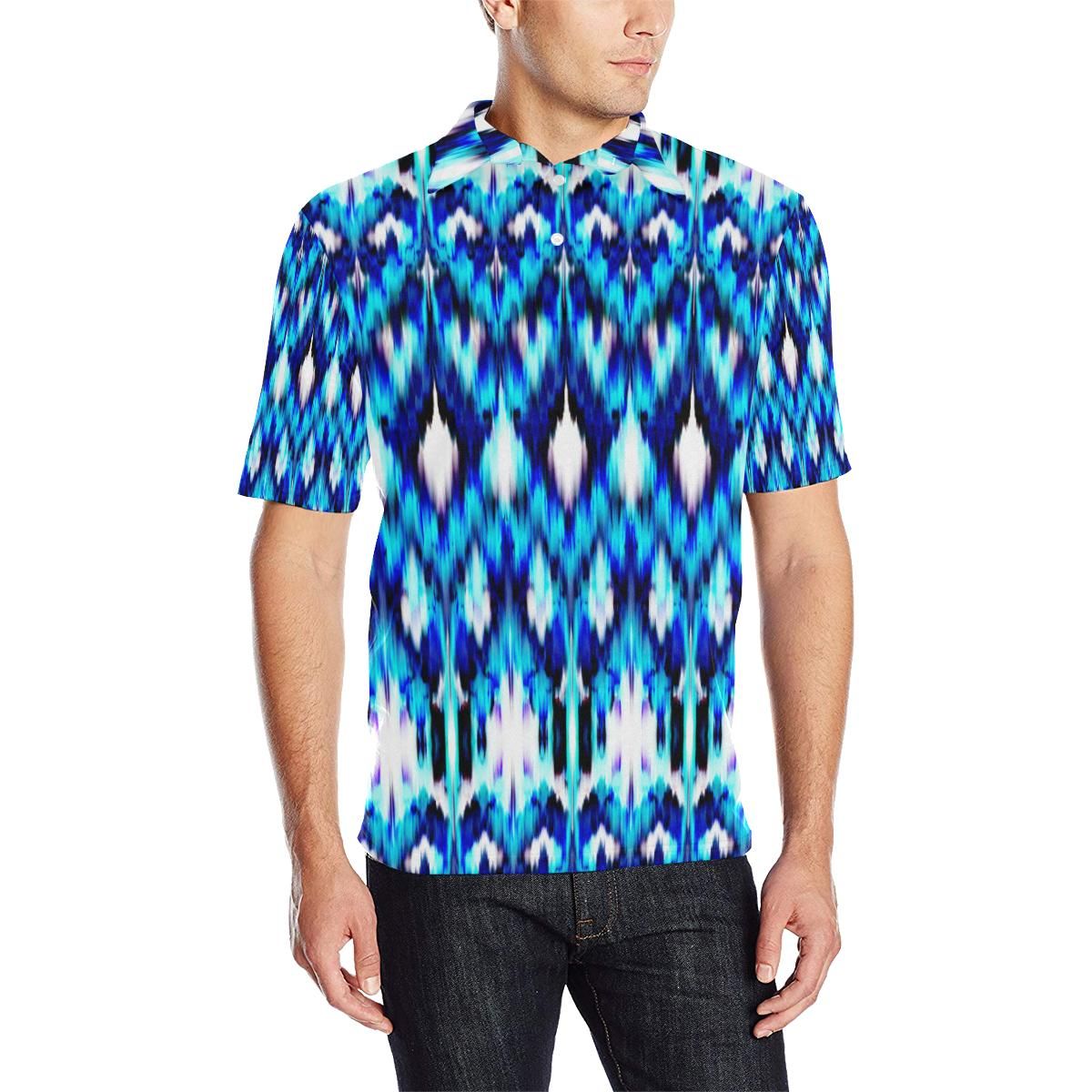 Ikat Blue Pattern Print Design 01 Men Polo Shirt Ikat Blue Pattern Print Design 01 Men Polo Shirt