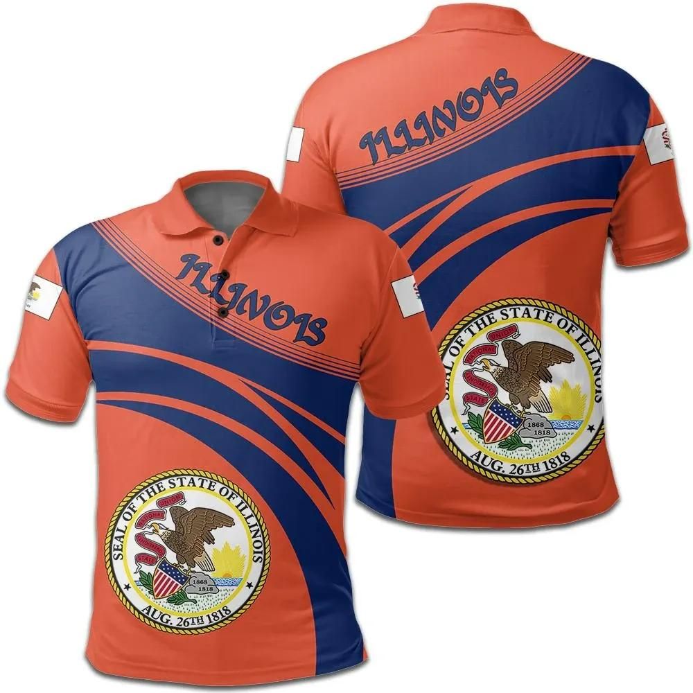 Illinois Coat Of Arms Polo Shirt Cricket Style J5W Illinois Coat Of Arms Polo Shirt Cricket Style J5W