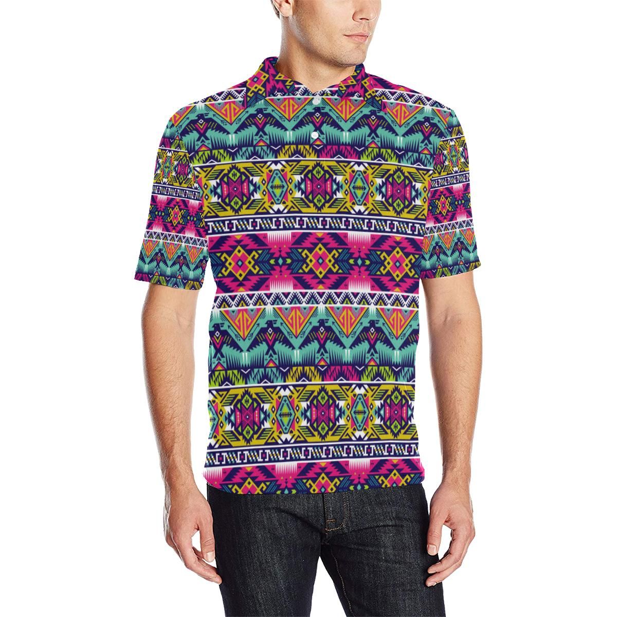 Indian Navajo Color Themed Design Print Men Polo Shirt Indian Navajo Color Themed Design Print Men Polo Shirt