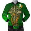 Ireland Celtic Men's Bomber Jacket  - Ireland Coat Of Arms with Shamrock Patterns - BN18 Bomber Jacket