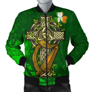 Ireland Celtic Men's Bomber Jacket  - Ireland Coat Of Arms with Shamrock Patterns - BN18 Bomber Jacket