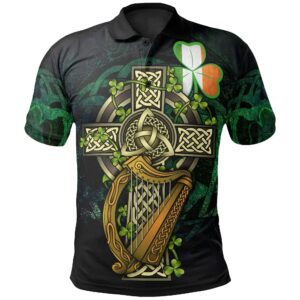 Ireland Celtic Polo Shirts - Ireland Coat Of Arms with Celtic Cross - BN18
