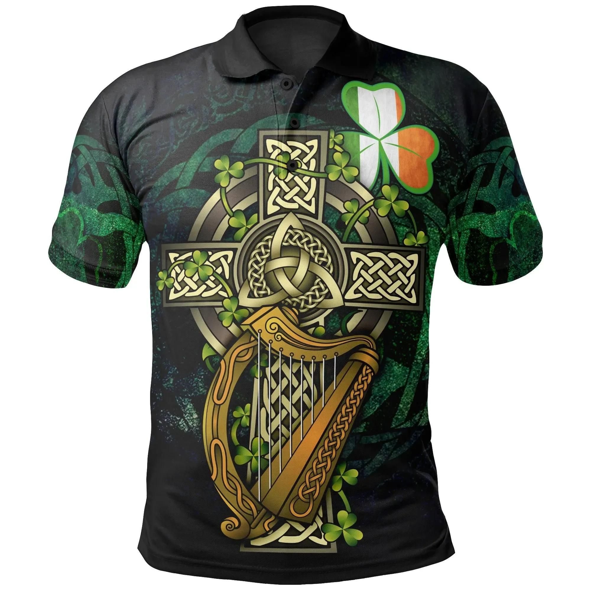 Ireland Celtic Polo Shirts - Ireland Coat Of Arms with Celtic Cross - BN18 Ireland Celtic Polo Shirts - Ireland Coat Of Arms with Celtic Cross - BN18