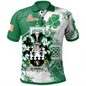 Ireland Clothing - Aldwell Irish Family Crest Polo Shirt - Irish Celtic Cross A7