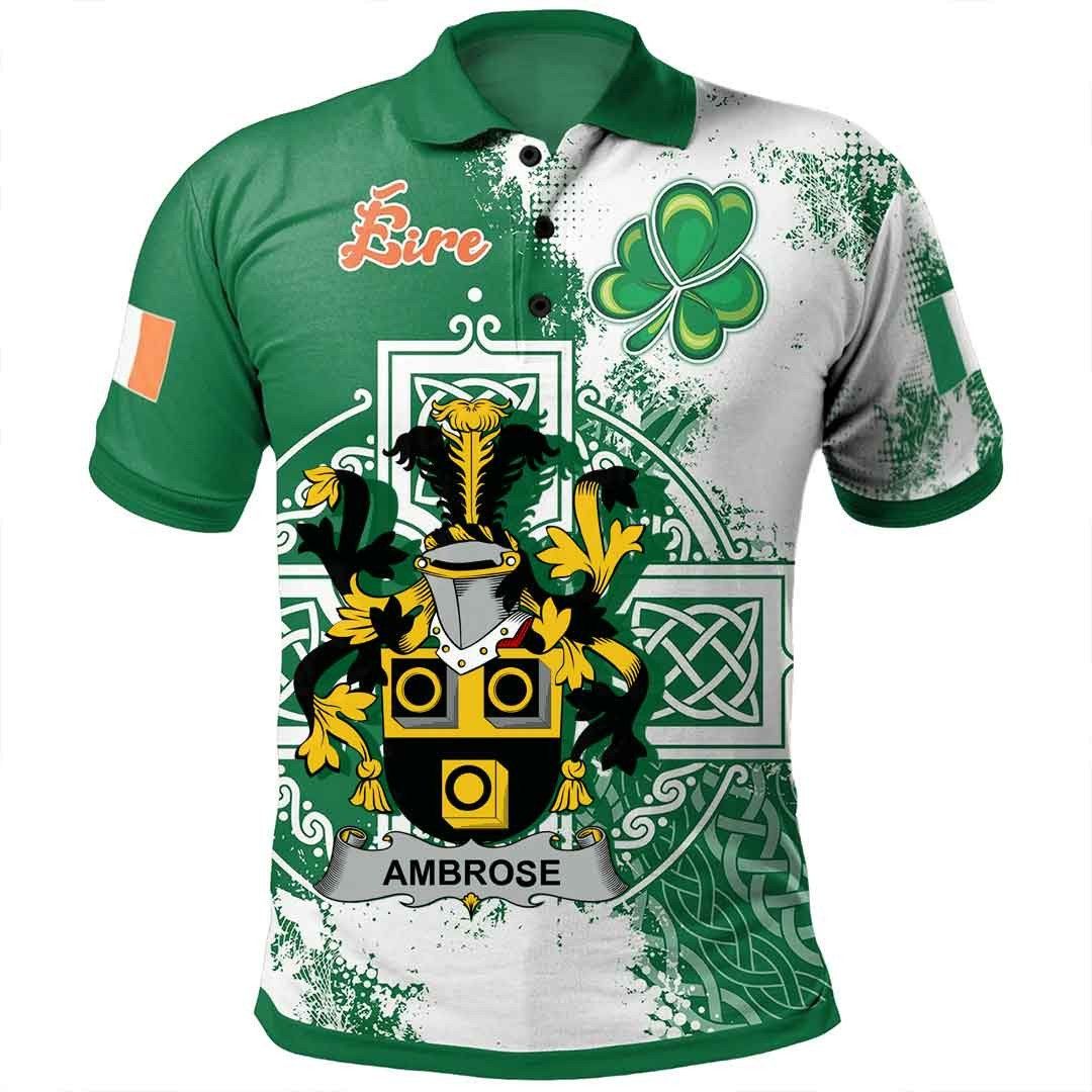 Ireland Clothing - Ambrose Irish Family Crest Polo Shirt - Irish Celtic Cross A7 Ireland Clothing - Ambrose Irish Family Crest Polo Shirt - Irish Celtic Cross A7