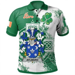 Ireland Clothing - Aylward Irish Family Crest Polo Shirt - Irish Celtic Cross A7