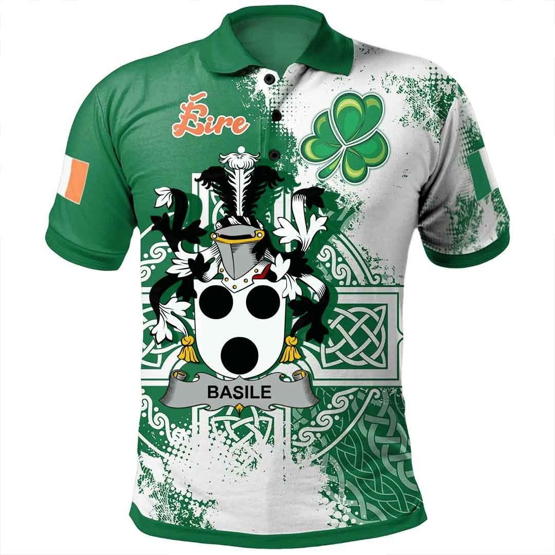Ireland Clothing - Basile Irish Family Crest Polo Shirt - Irish Celtic Cross A7 Ireland Clothing - Basile Irish Family Crest Polo Shirt - Irish Celtic Cross A7