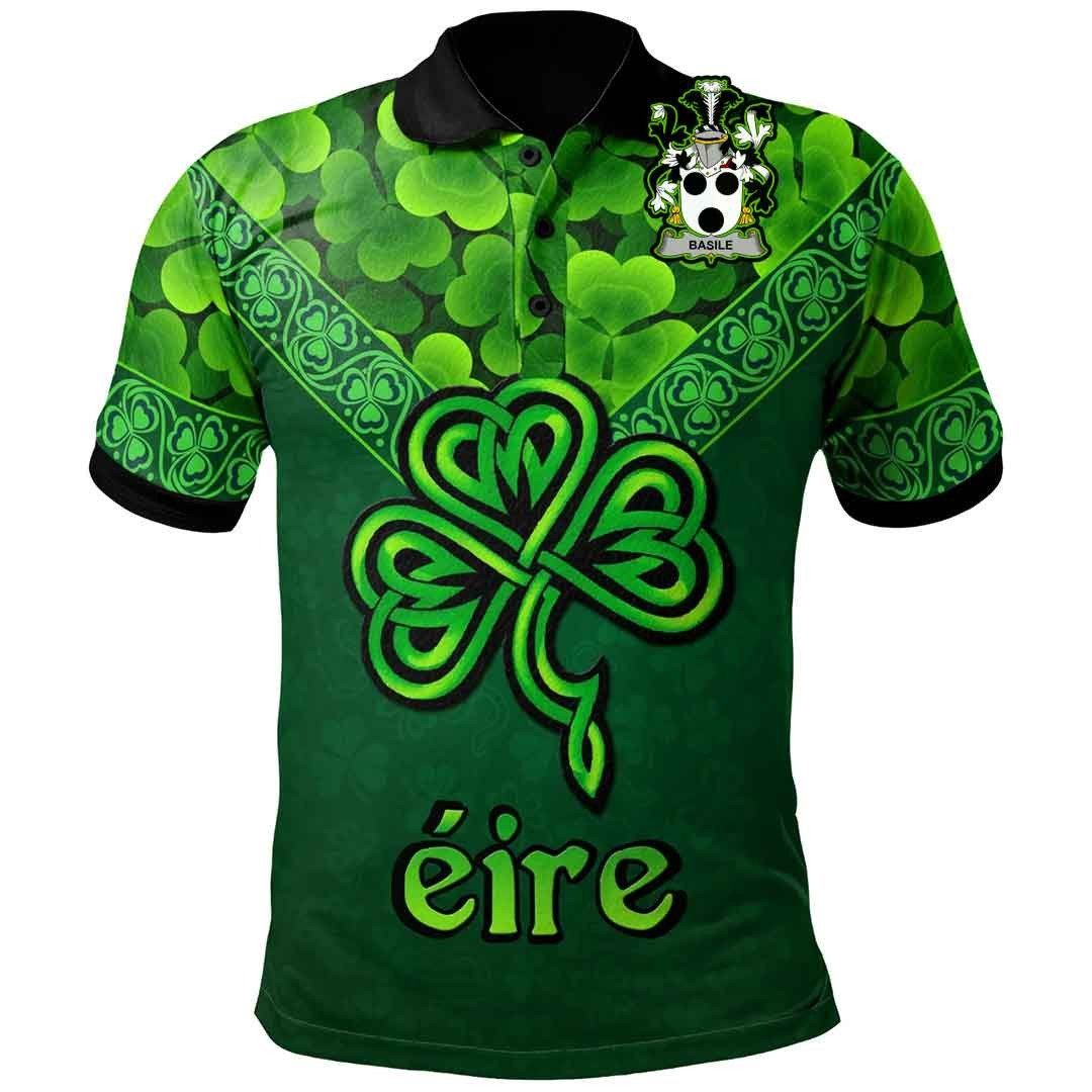 Ireland Clothing - Basile Irish Family Crest Polo Shirt - Irish Shamrock Triangle A7 Ireland Clothing - Basile Irish Family Crest Polo Shirt - Irish Shamrock Triangle A7
