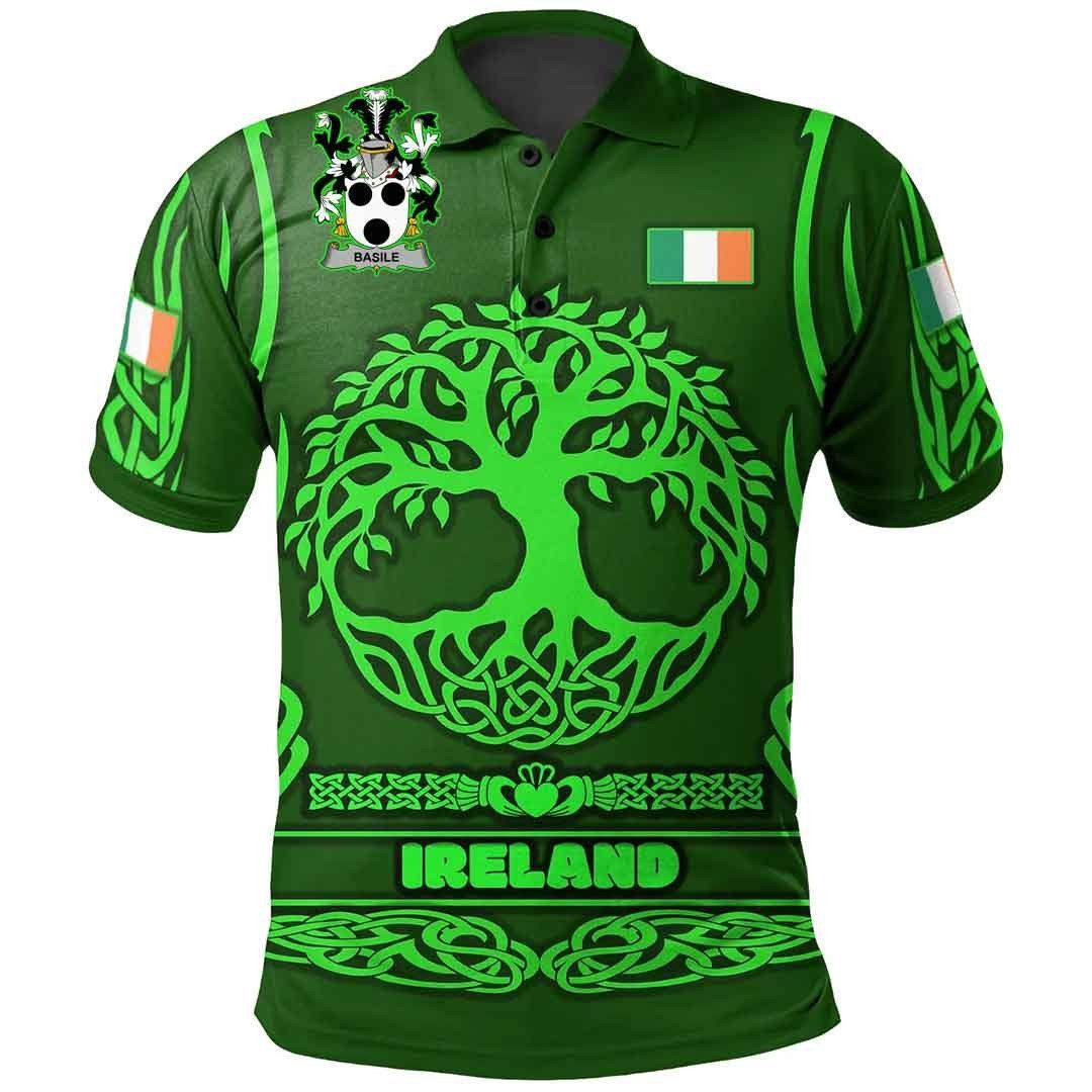 Ireland Clothing - Basile Irish Family Crest Polo Shirt - Symbol of Celtic A7 Ireland Clothing - Basile Irish Family Crest Polo Shirt - Symbol of Celtic A7