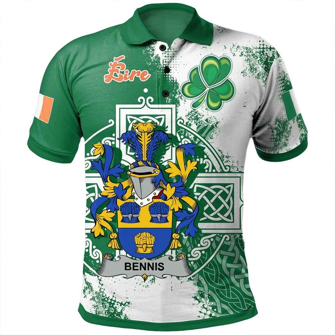 Ireland Clothing - Bennis Irish Family Crest Polo Shirt - Irish Celtic Cross A7 Ireland Clothing - Bennis Irish Family Crest Polo Shirt - Irish Celtic Cross A7