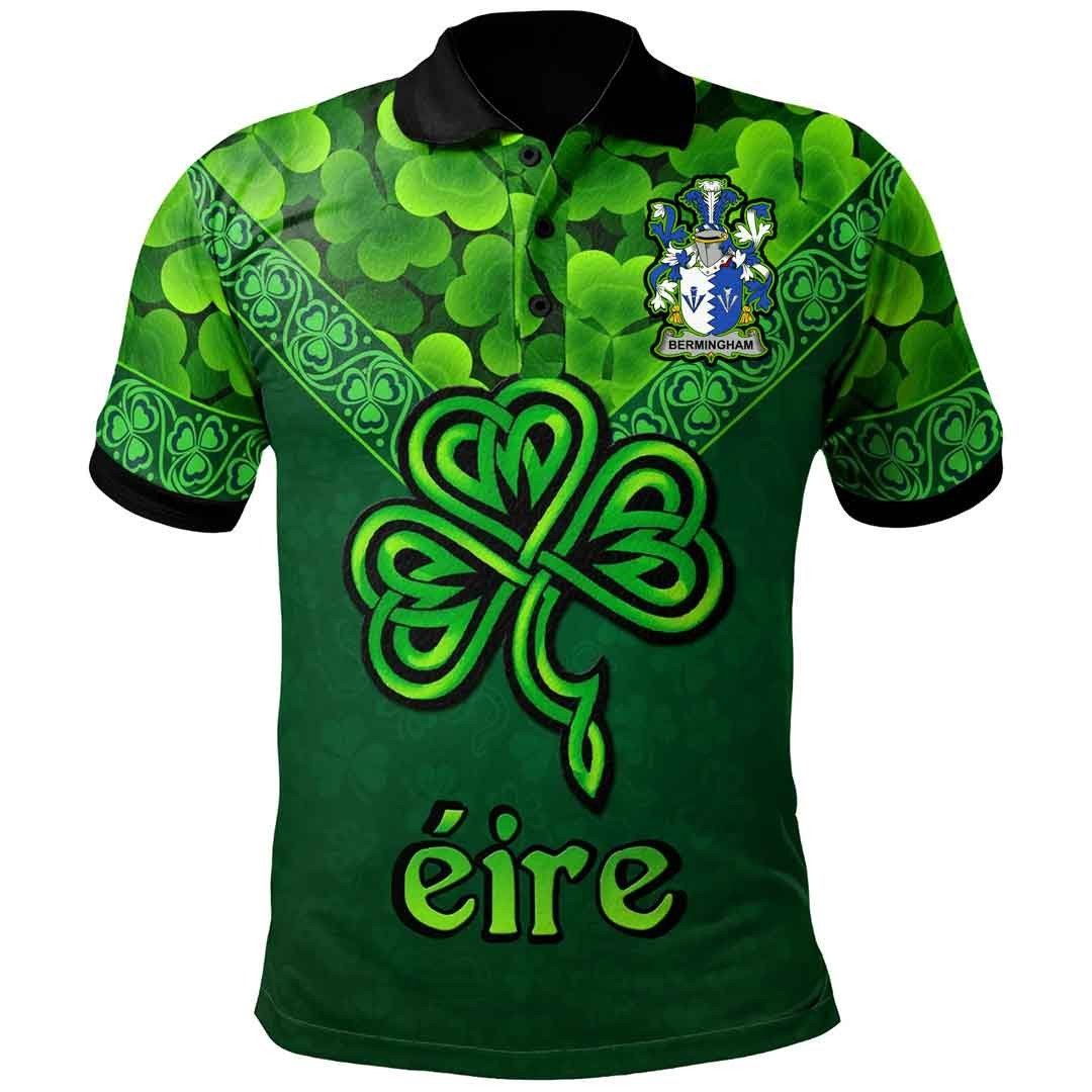 Ireland Clothing - Bermingham Irish Family Crest Polo Shirt - Irish Shamrock Triangle A7 Ireland Clothing - Bermingham Irish Family Crest Polo Shirt - Irish Shamrock Triangle A7
