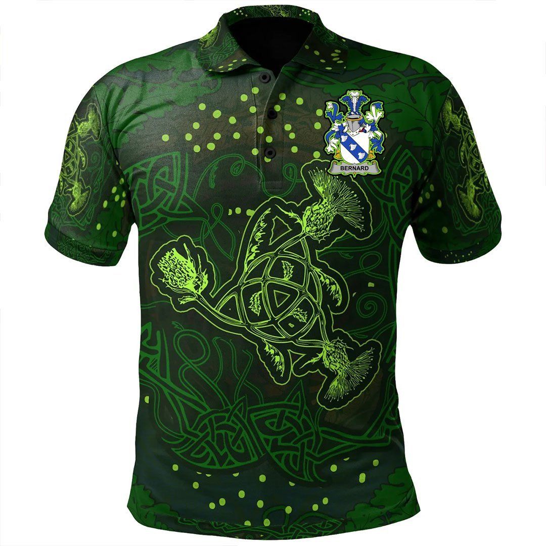 Ireland Clothing - Bernard Irish Family Crest Polo Shirt - Celtic Thistle Flowers Green A7 Ireland Clothing - Bernard Irish Family Crest Polo Shirt - Celtic Thistle Flowers Green A7