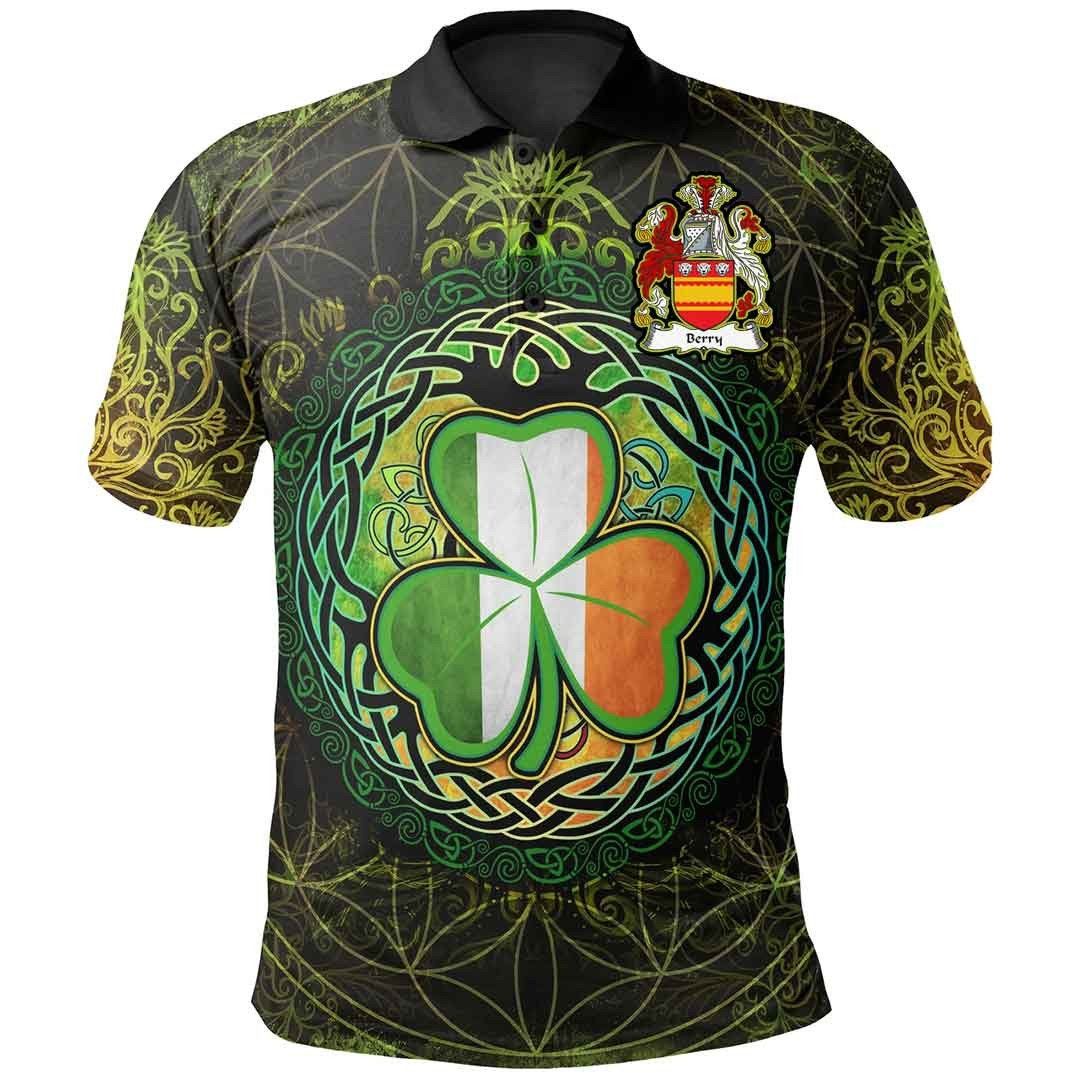 Ireland Clothing - Berry Irish Family Crest Polo Shirt - Irish Shamrock Triangle A7 Ireland Clothing - Berry Irish Family Crest Polo Shirt - Irish Shamrock Triangle A7