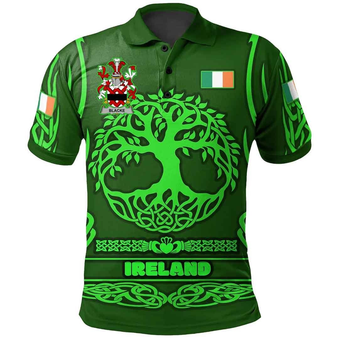 Ireland Clothing - Blacke Irish Family Crest Polo Shirt - Symbol of Celtic A7 Ireland Clothing - Blacke Irish Family Crest Polo Shirt - Symbol of Celtic A7