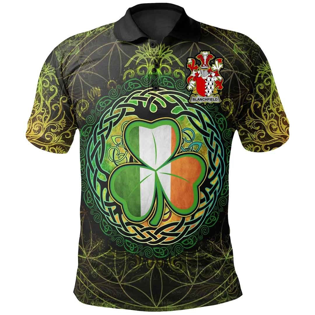 Ireland Clothing - Blanchfield Irish Family Crest Polo Shirt - Irish Shamrock Triangle A7 Ireland Clothing - Blanchfield Irish Family Crest Polo Shirt - Irish Shamrock Triangle A7