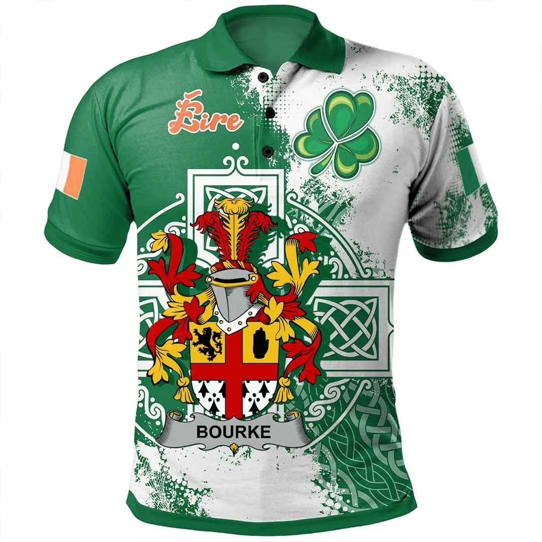 Ireland Clothing - Bourke Irish Family Crest Polo Shirt - Irish Celtic Cross A7 Ireland Clothing - Bourke Irish Family Crest Polo Shirt - Irish Celtic Cross A7