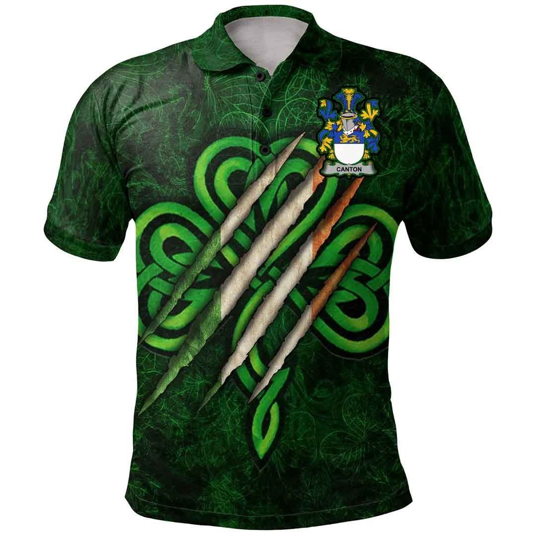 Ireland Clothing - Canton Irish Family Crest Polo Shirt - Irish Shamrock Scratch A7 Ireland Clothing - Canton Irish Family Crest Polo Shirt - Irish Shamrock Scratch A7