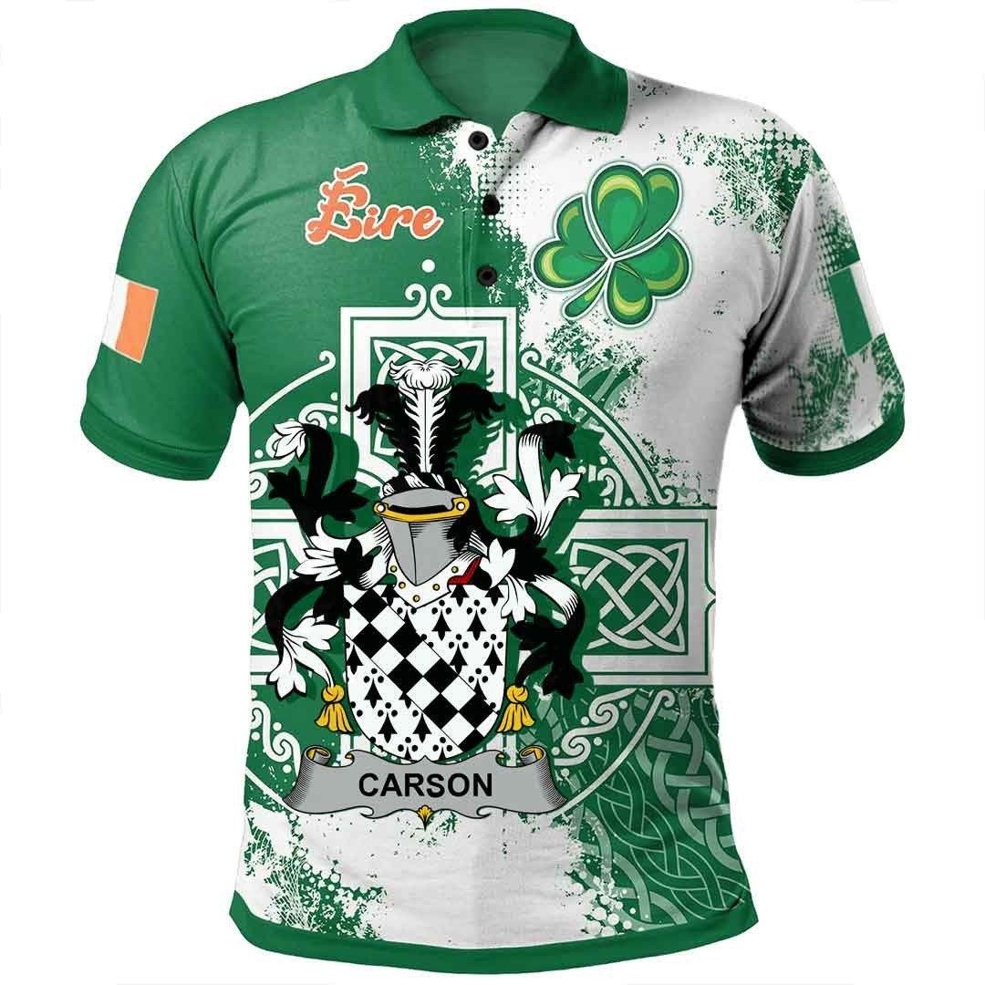 Ireland Clothing - Carson Irish Family Crest Polo Shirt - Irish Celtic Cross A7 Ireland Clothing - Carson Irish Family Crest Polo Shirt - Irish Celtic Cross A7