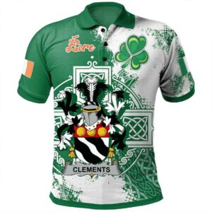 Ireland Clothing - Clements Irish Family Crest Polo Shirt - Irish Celtic Cross A7