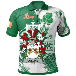 Ireland Clothing - Collins Irish Family Crest Polo Shirt - Irish Celtic Cross A7