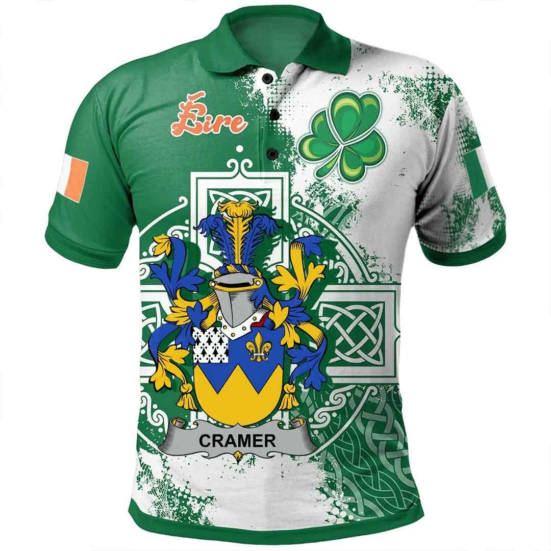 Ireland Clothing - Cramer Irish Family Crest Polo Shirt - Irish Celtic Cross A7 Ireland Clothing - Cramer Irish Family Crest Polo Shirt - Irish Celtic Cross A7
