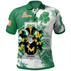 Ireland Clothing - Croke Irish Family Crest Polo Shirt - Irish Celtic Cross A7