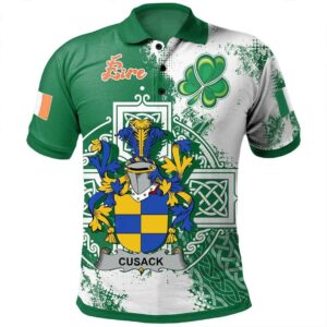 Ireland Clothing - Cusack Irish Family Crest Polo Shirt - Irish Celtic Cross A7