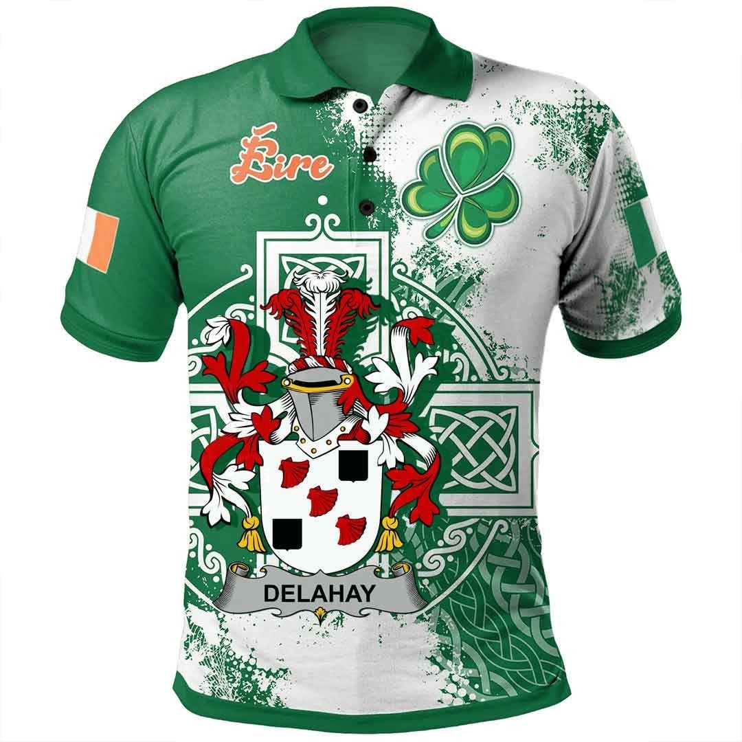 Ireland Clothing - Delahay Irish Family Crest Polo Shirt - Irish Celtic Cross A7 Ireland Clothing - Delahay Irish Family Crest Polo Shirt - Irish Celtic Cross A7