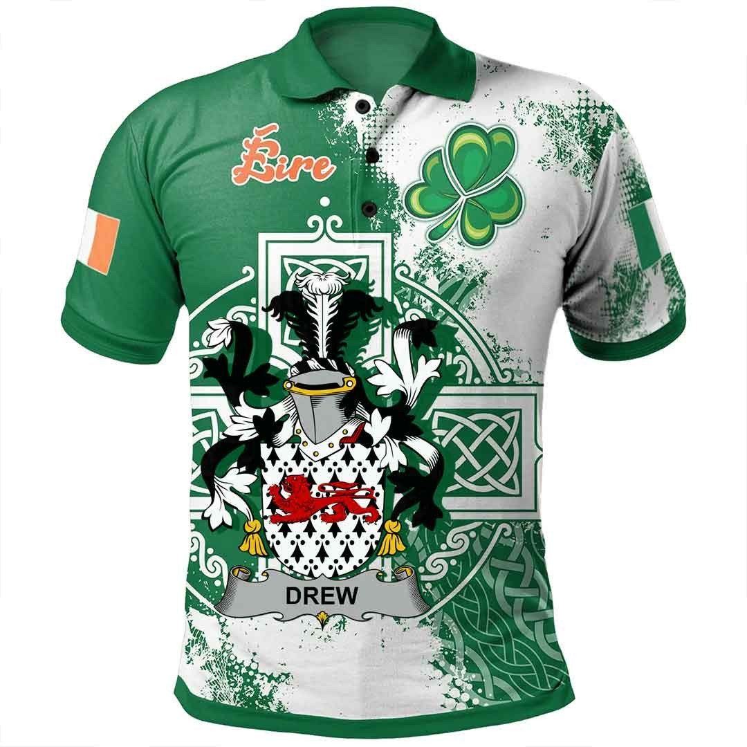 Ireland Clothing - Drew Irish Family Crest Polo Shirt - Irish Celtic Cross A7 Ireland Clothing - Drew Irish Family Crest Polo Shirt - Irish Celtic Cross A7