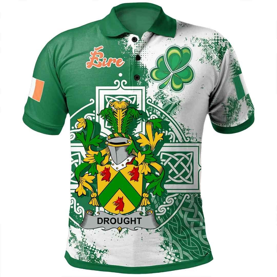 Ireland Clothing - Drought Irish Family Crest Polo Shirt - Irish Celtic Cross A7 Ireland Clothing - Drought Irish Family Crest Polo Shirt - Irish Celtic Cross A7
