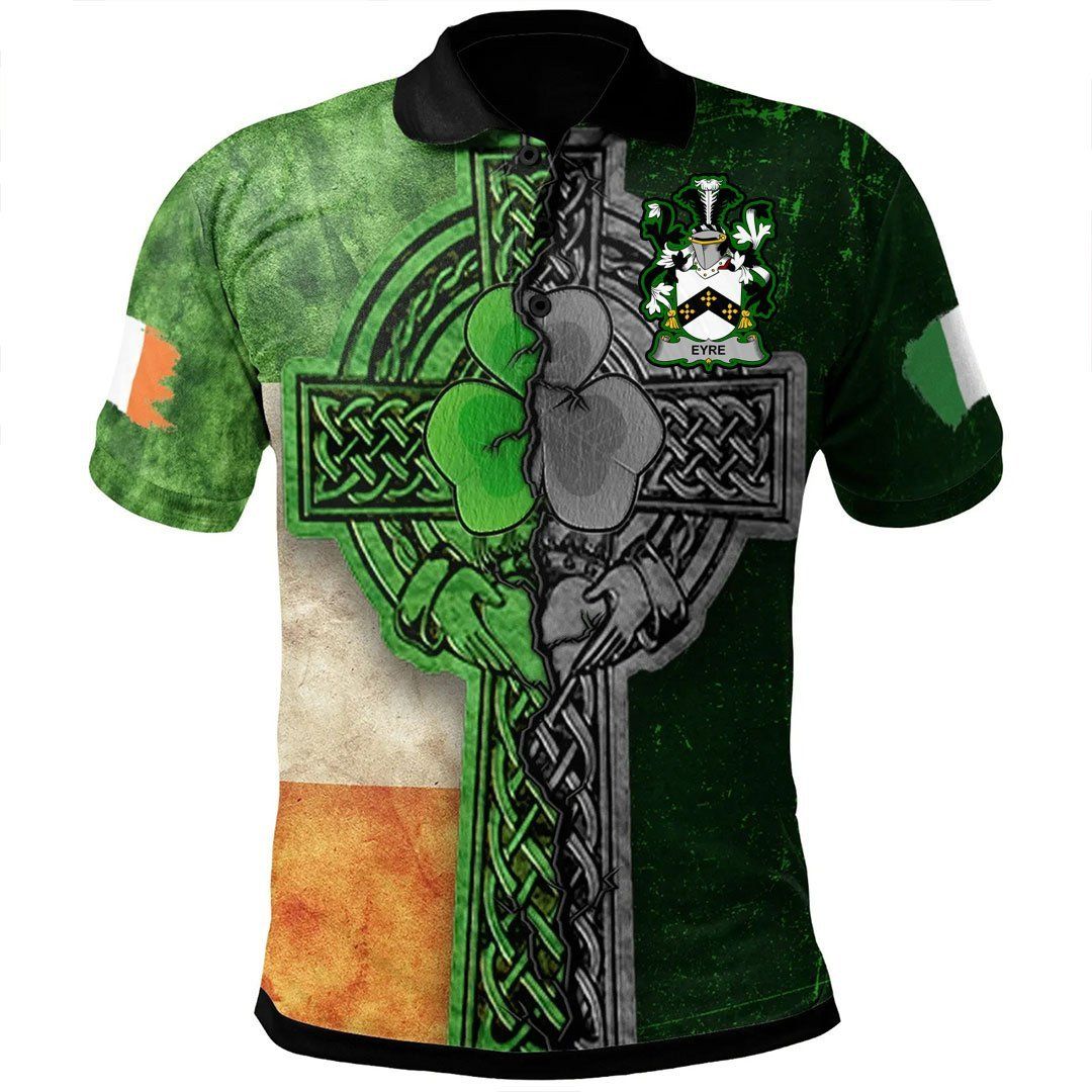Ireland Clothing - Eyre Irish Family Crest Polo Shirt - Irish Claddagh Cross A7 Ireland Clothing - Eyre Irish Family Crest Polo Shirt - Irish Claddagh Cross A7