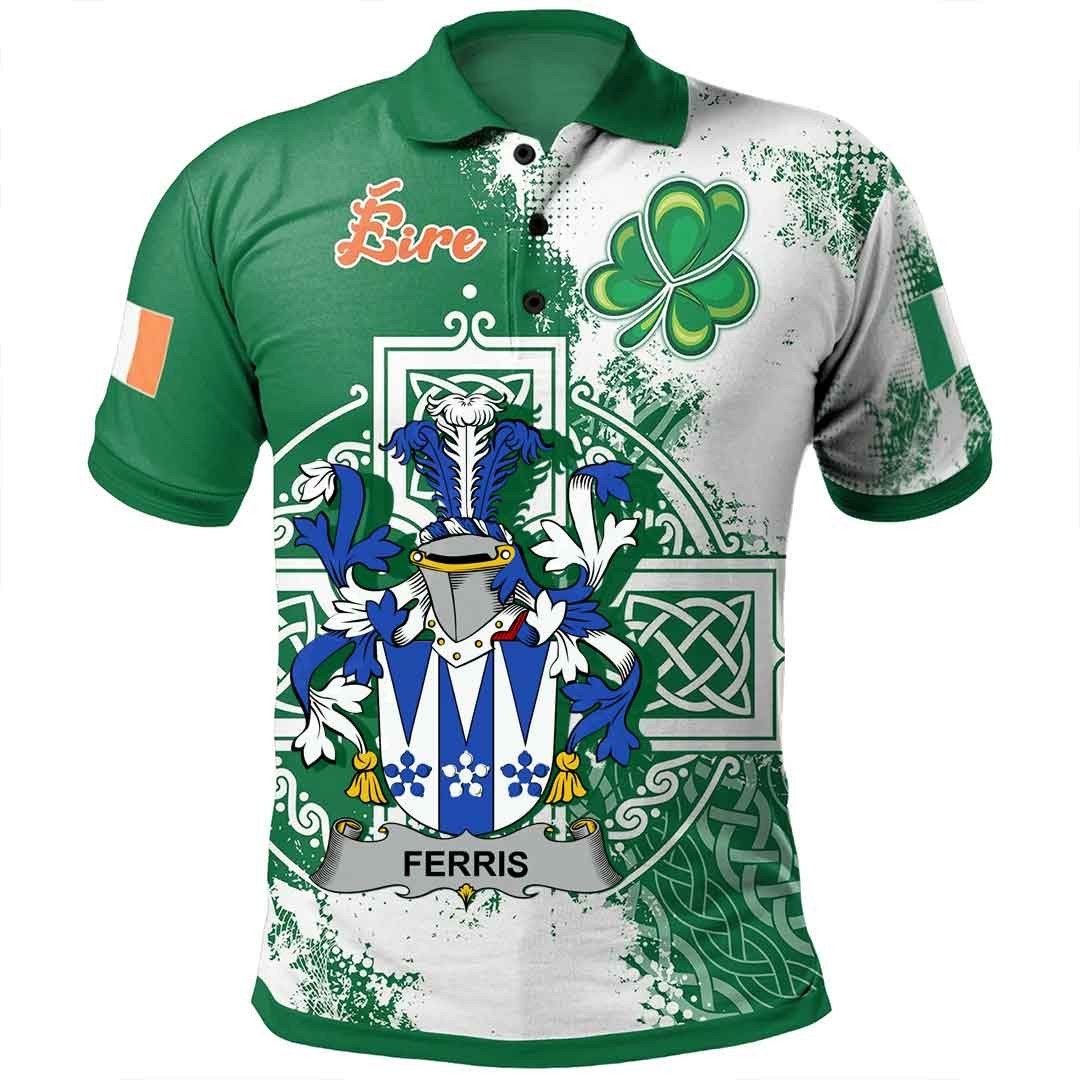 Ireland Clothing - Ferris Irish Family Crest Polo Shirt - Irish Celtic Cross A7 Ireland Clothing - Ferris Irish Family Crest Polo Shirt - Irish Celtic Cross A7