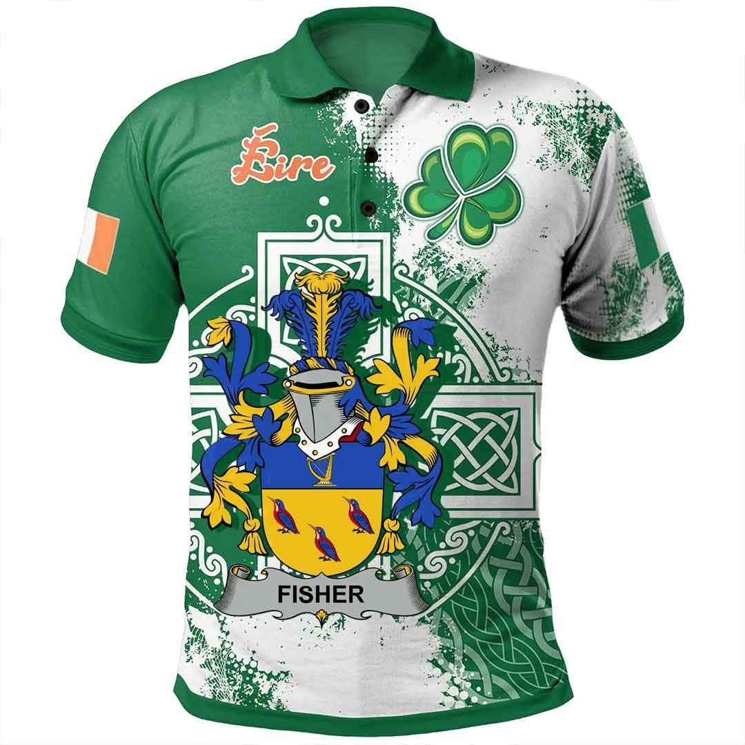 Ireland Clothing - Fisher Irish Family Crest Polo Shirt - Irish Celtic Cross A7 Ireland Clothing - Fisher Irish Family Crest Polo Shirt - Irish Celtic Cross A7