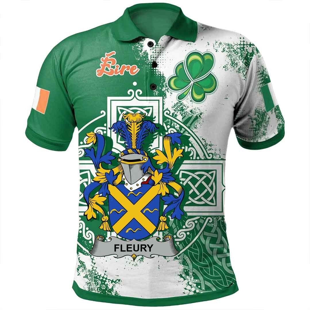 Ireland Clothing - Fleury Irish Family Crest Polo Shirt - Irish Celtic Cross A7 Ireland Clothing - Fleury Irish Family Crest Polo Shirt - Irish Celtic Cross A7