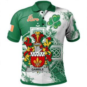 Ireland Clothing - Gamble Irish Family Crest Polo Shirt - Irish Celtic Cross A7