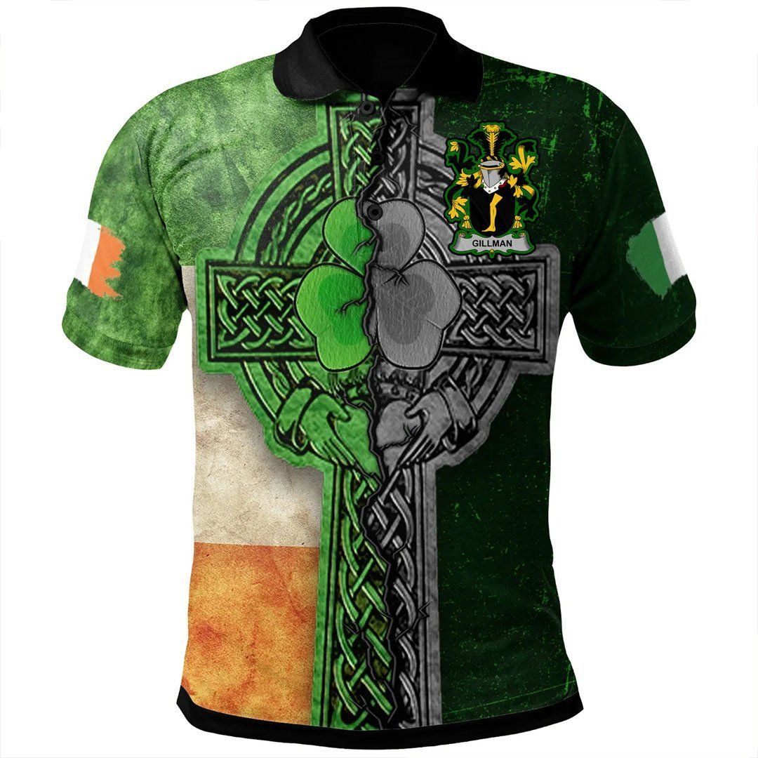 Ireland Clothing - Gillman Irish Family Crest Polo Shirt - Irish Claddagh Cross A7 Ireland Clothing - Gillman Irish Family Crest Polo Shirt - Irish Claddagh Cross A7