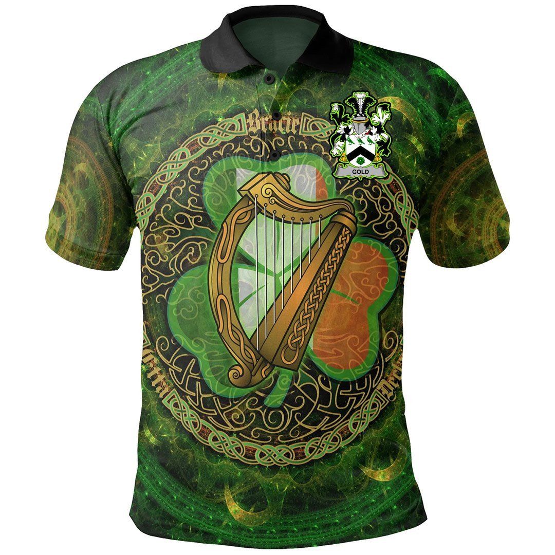 Ireland Clothing - Gold Irish Family Crest Polo Shirt - Celtic Tree A7 Ireland Clothing - Gold Irish Family Crest Polo Shirt - Celtic Tree A7