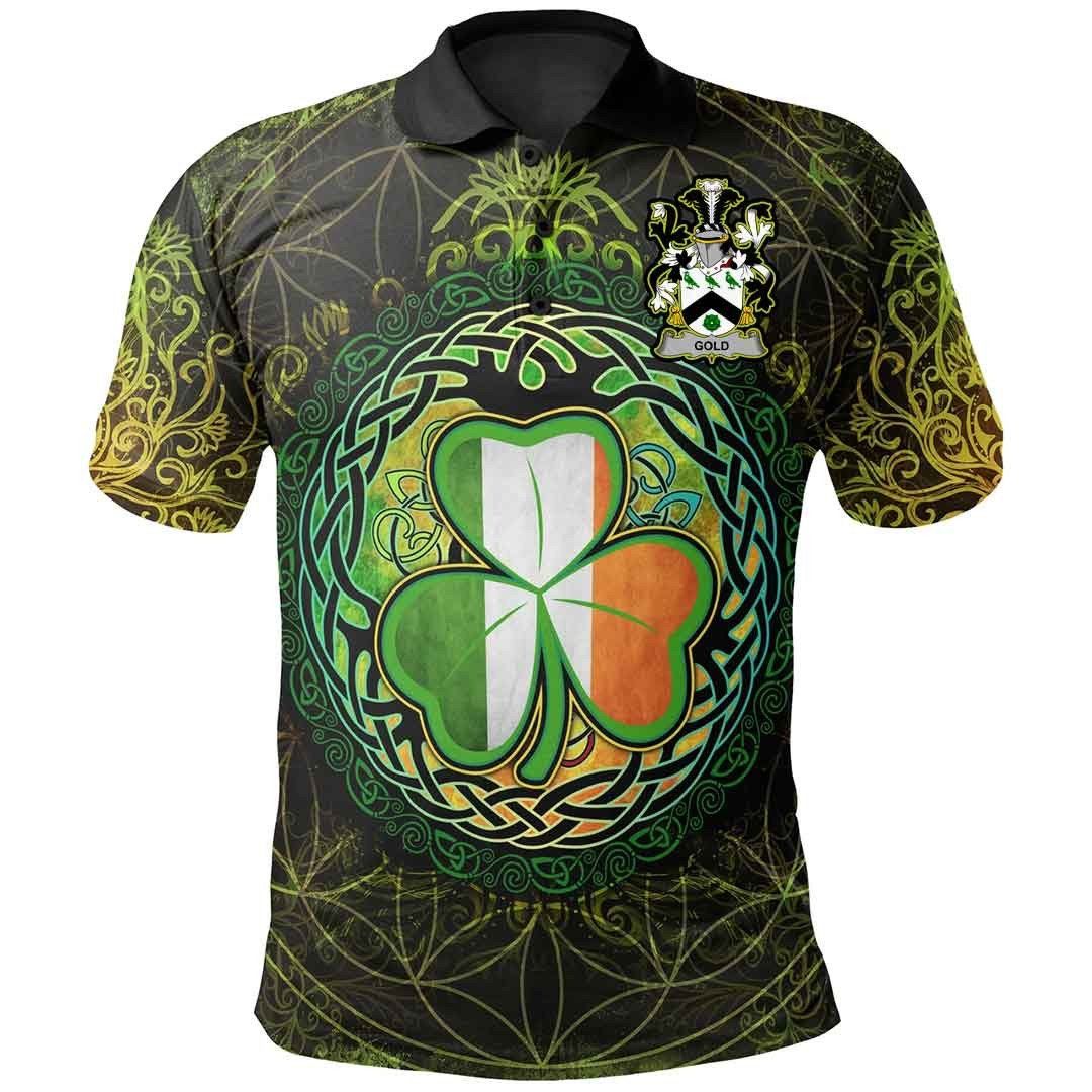 Ireland Clothing - Gold Irish Family Crest Polo Shirt - Irish Shamrock Triangle A7 Ireland Clothing - Gold Irish Family Crest Polo Shirt - Irish Shamrock Triangle A7
