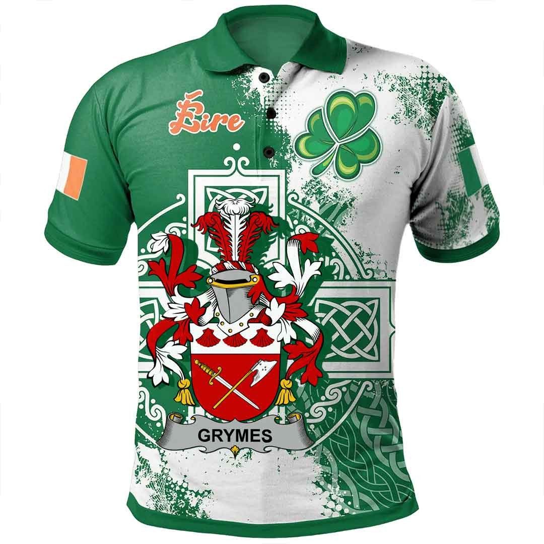 Ireland Clothing - Grymes Irish Family Crest Polo Shirt - Irish Celtic Cross A7 Ireland Clothing - Grymes Irish Family Crest Polo Shirt - Irish Celtic Cross A7