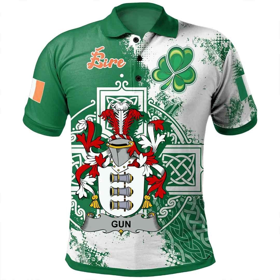 Ireland Clothing - Gun Irish Family Crest Polo Shirt - Irish Celtic Cross A7 Ireland Clothing - Gun Irish Family Crest Polo Shirt - Irish Celtic Cross A7