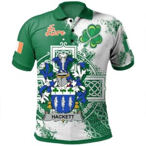 Ireland Clothing - Hackett Irish Family Crest Polo Shirt - Irish Celtic Cross A7