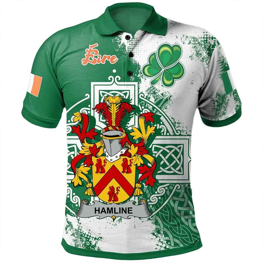 Ireland Clothing - Hamline Irish Family Crest Polo Shirt - Irish Celtic Cross A7 Ireland Clothing - Hamline Irish Family Crest Polo Shirt - Irish Celtic Cross A7