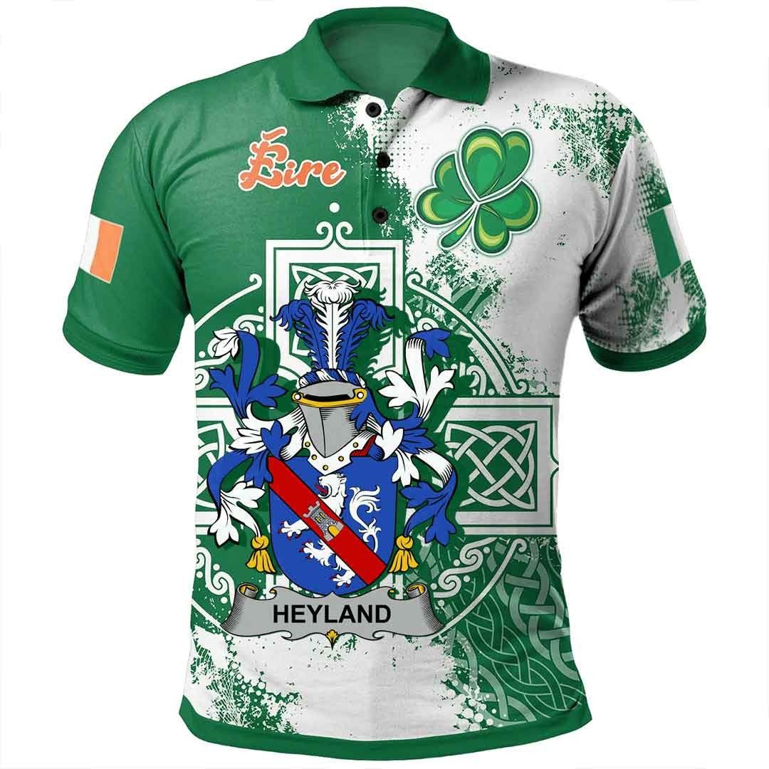 Ireland Clothing - Heyland Irish Family Crest Polo Shirt - Irish Celtic Cross A7 Ireland Clothing - Heyland Irish Family Crest Polo Shirt - Irish Celtic Cross A7