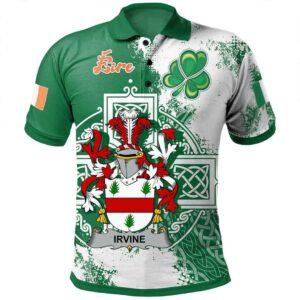 Ireland Clothing - Irvine Irish Family Crest Polo Shirt - Irish Celtic Cross A7