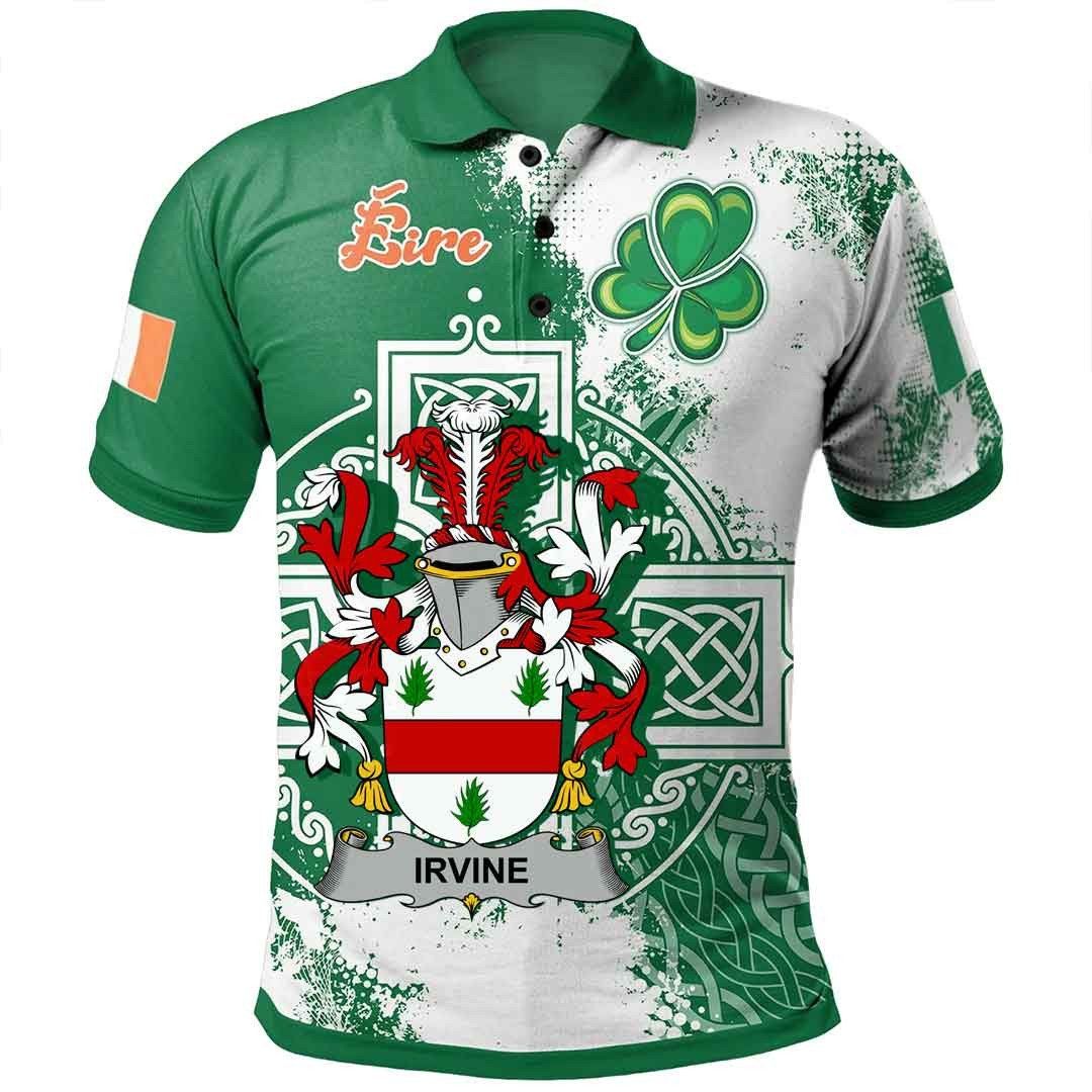 Ireland Clothing - Irvine Irish Family Crest Polo Shirt - Irish Celtic Cross A7 Ireland Clothing - Irvine Irish Family Crest Polo Shirt - Irish Celtic Cross A7